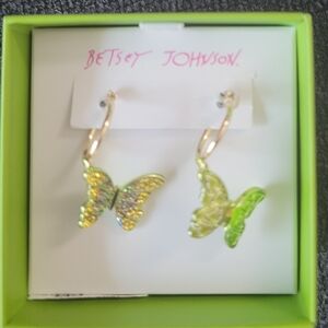 BNIB Butterfly Green and Gold Rhinestone Earrings
